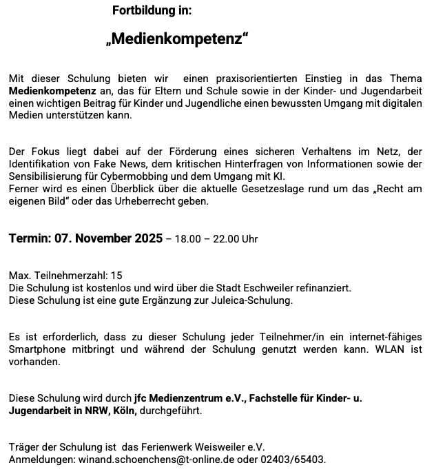 Fortbildung Medienkompetenz